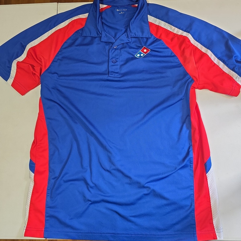 Domino's GEAR Men's Red White Blue Polo Shirt Large Vintage Old School